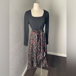 Cupshe Black Dress with Floral Accents Sz XL